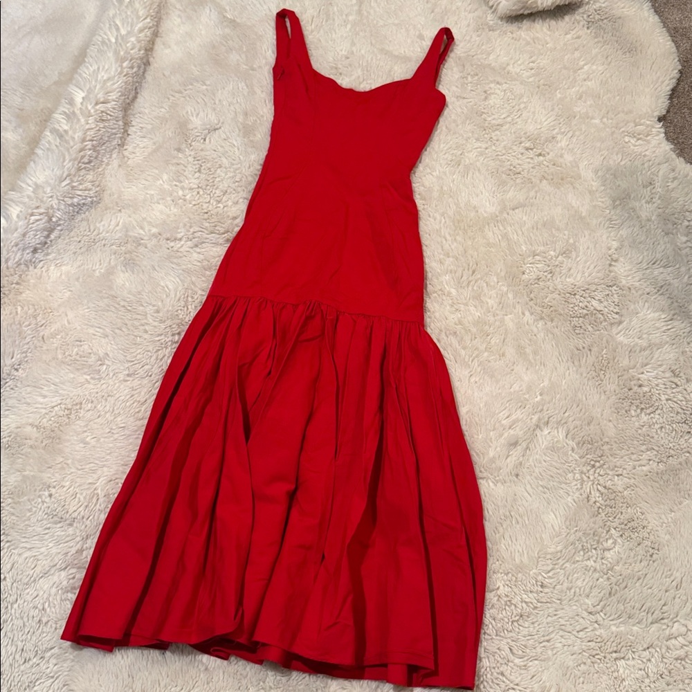House of CB Red Scoop-Neck Midi Dress drop waist xs amore scarlet - Picture 14 of 15